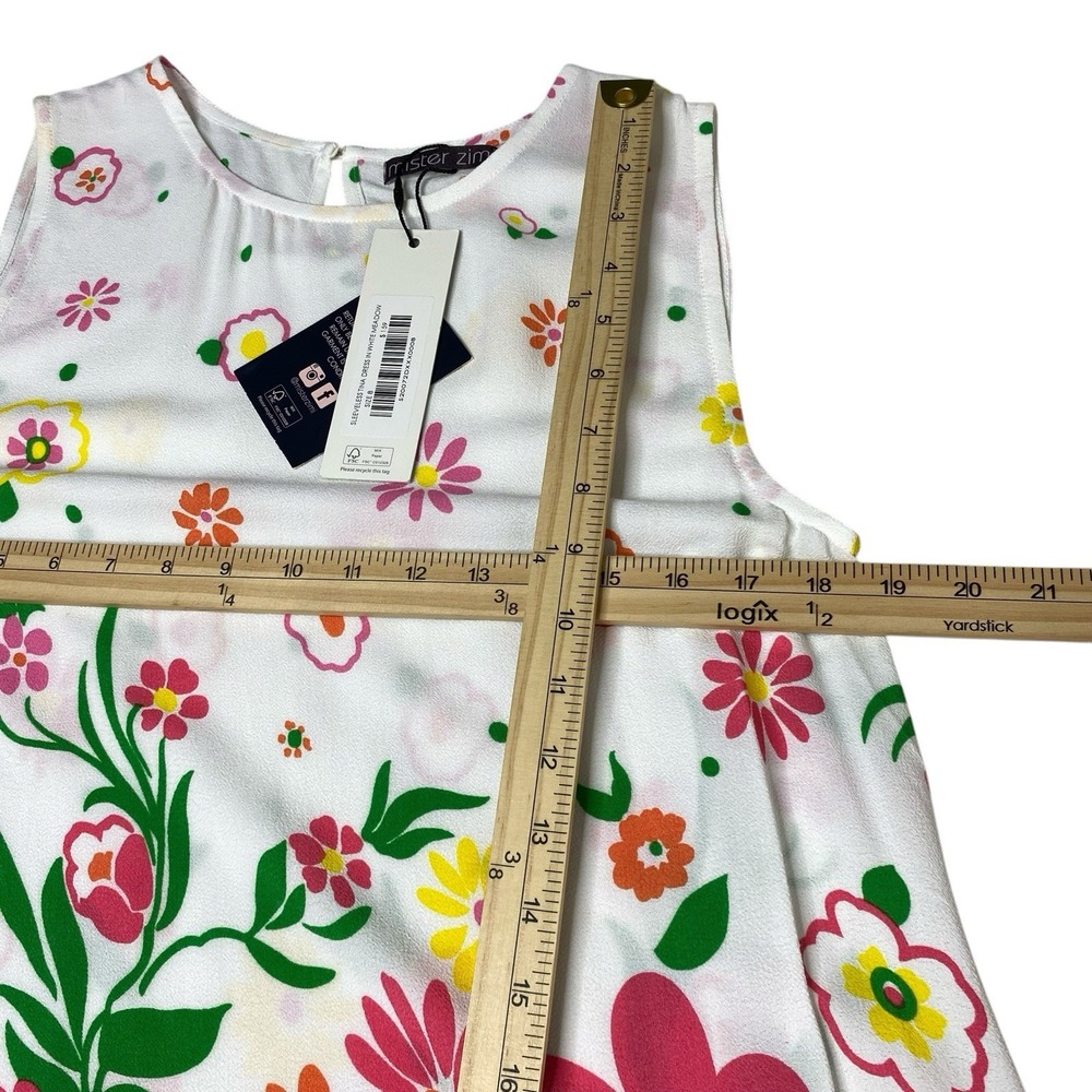 Mister Zimi Tina Lightweight Dress White Meadow Floral Sleeveless A-Line Size 8 - Picture 9 of 15